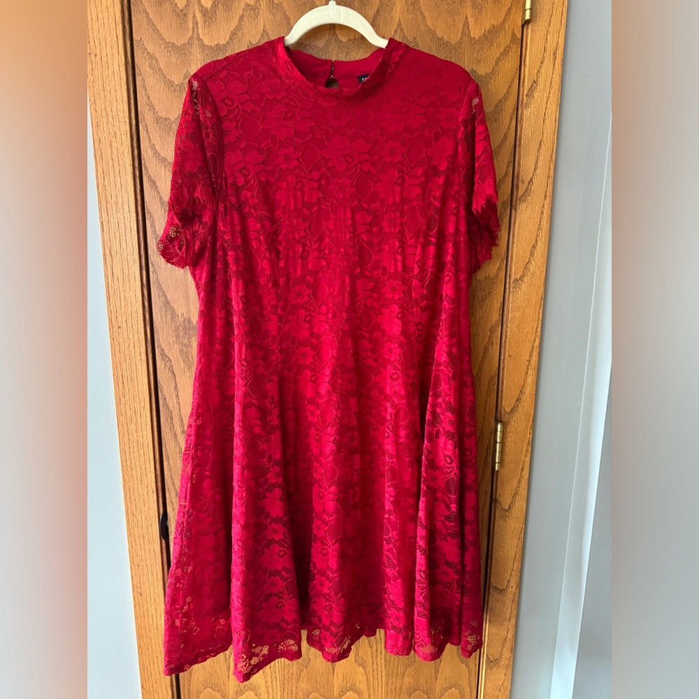 Torrid Red Lace Dress.  Size 2   Mock Neck.  A Line.  Perfect for holiday party